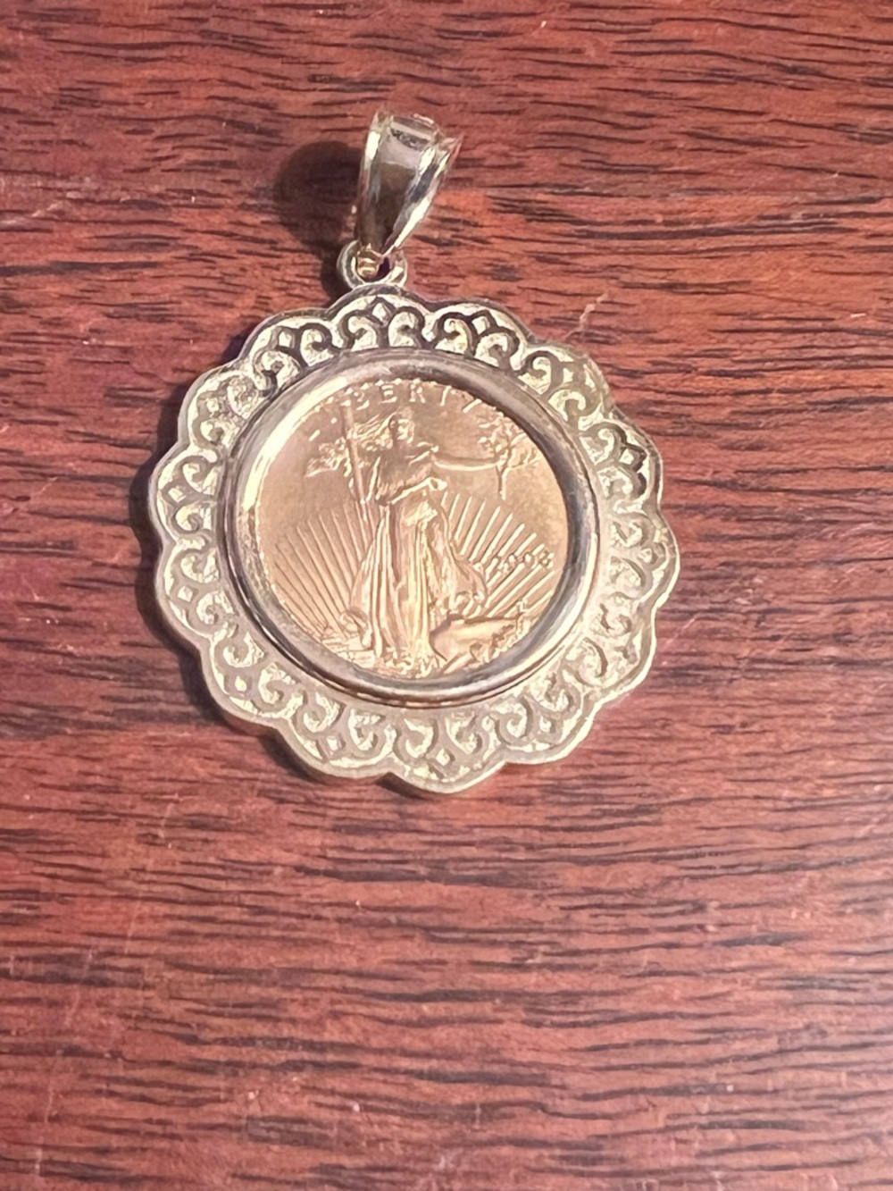 2003 $5 American Gold Eagle Coin in 14k Gold GCJ Bezel Pendant 1/10 oz